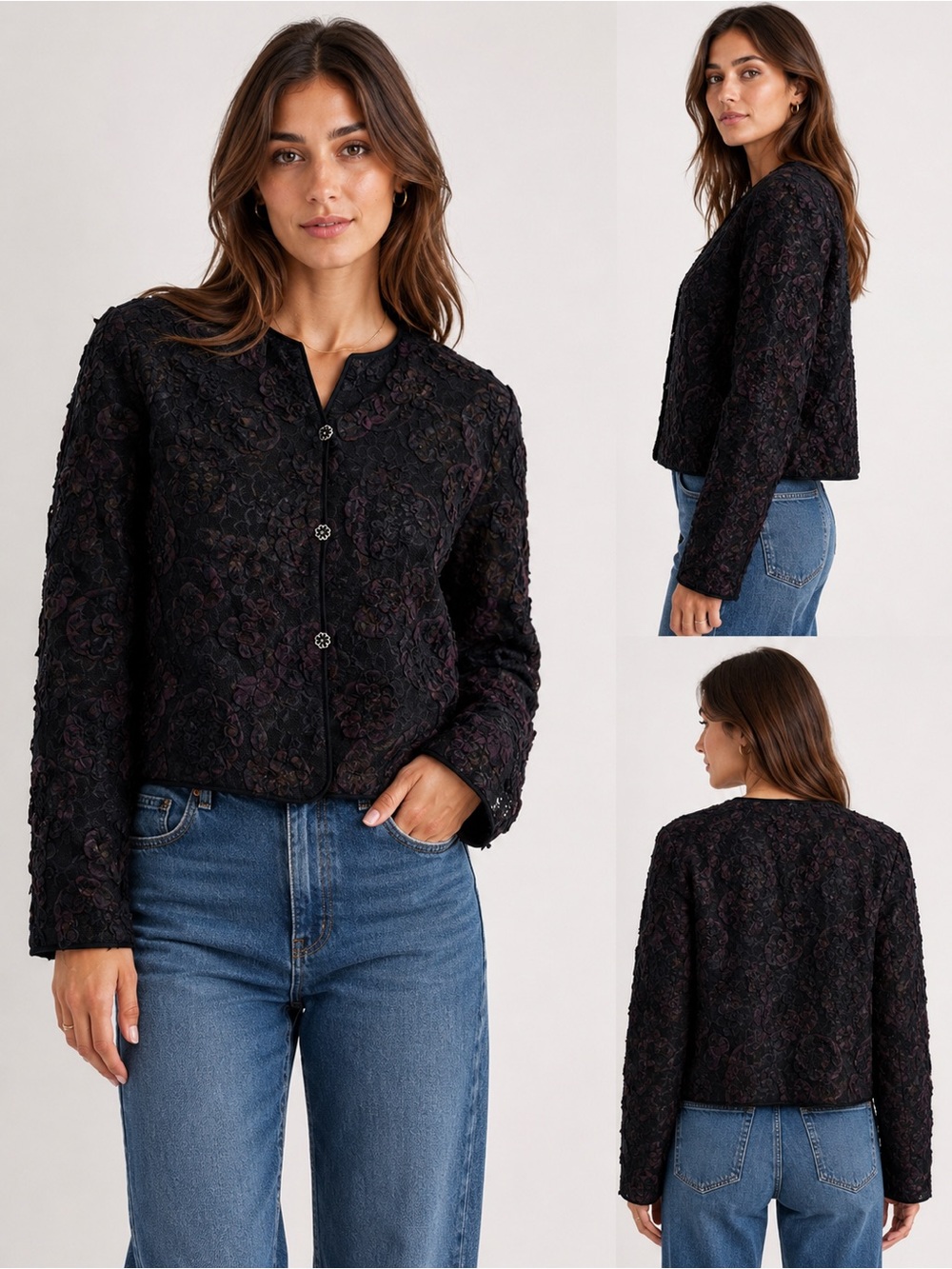 Vintage Mr. Jax Black Floral Lace Ribbon Jacket Size 8 Made in Canada